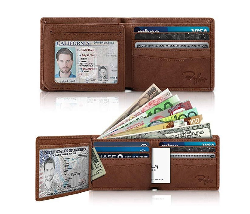 Whole Sale Stamp Logo Metal Logo Printing Genuine Leather Wallet for Men